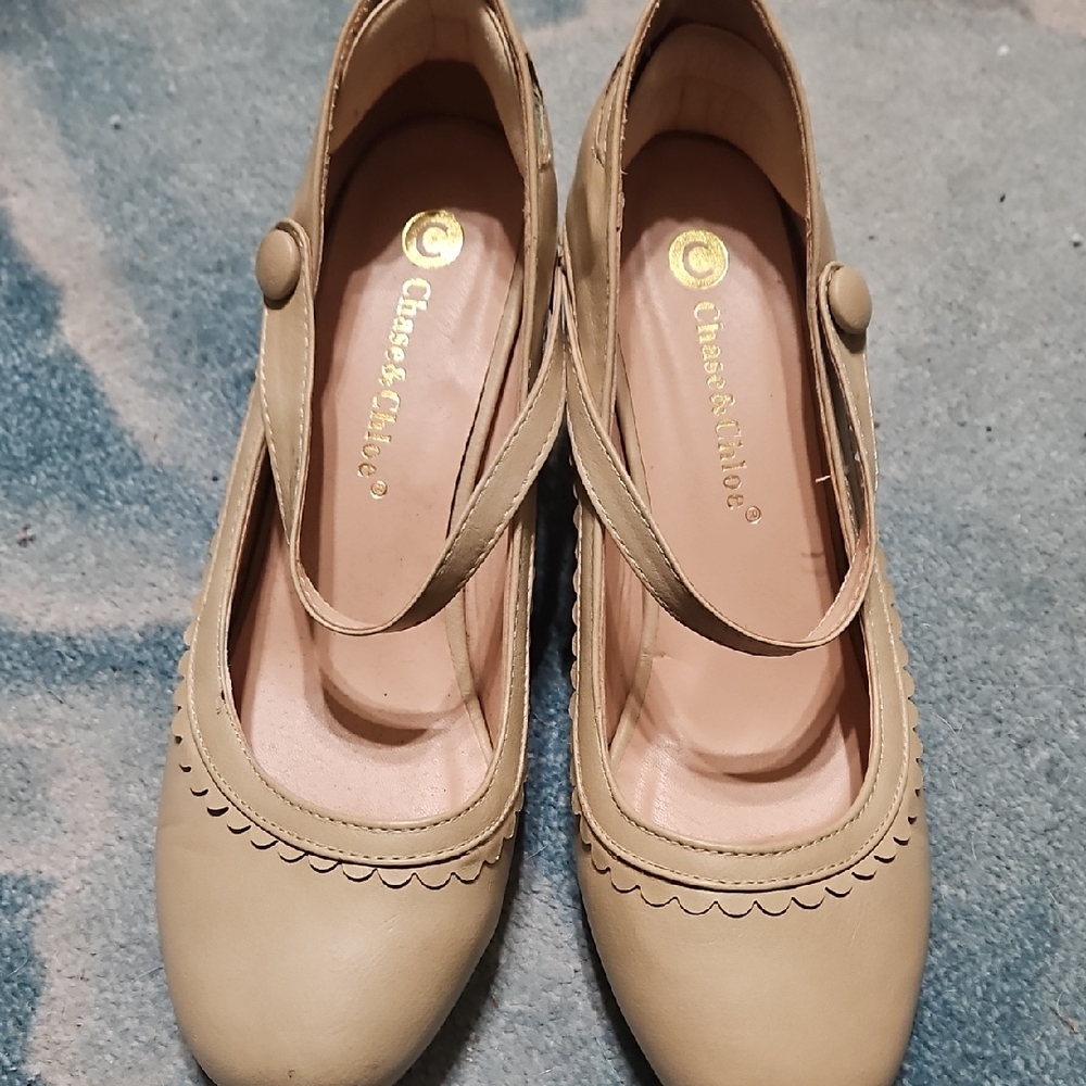 Chase + Chloe Beige Mary Jane Flats